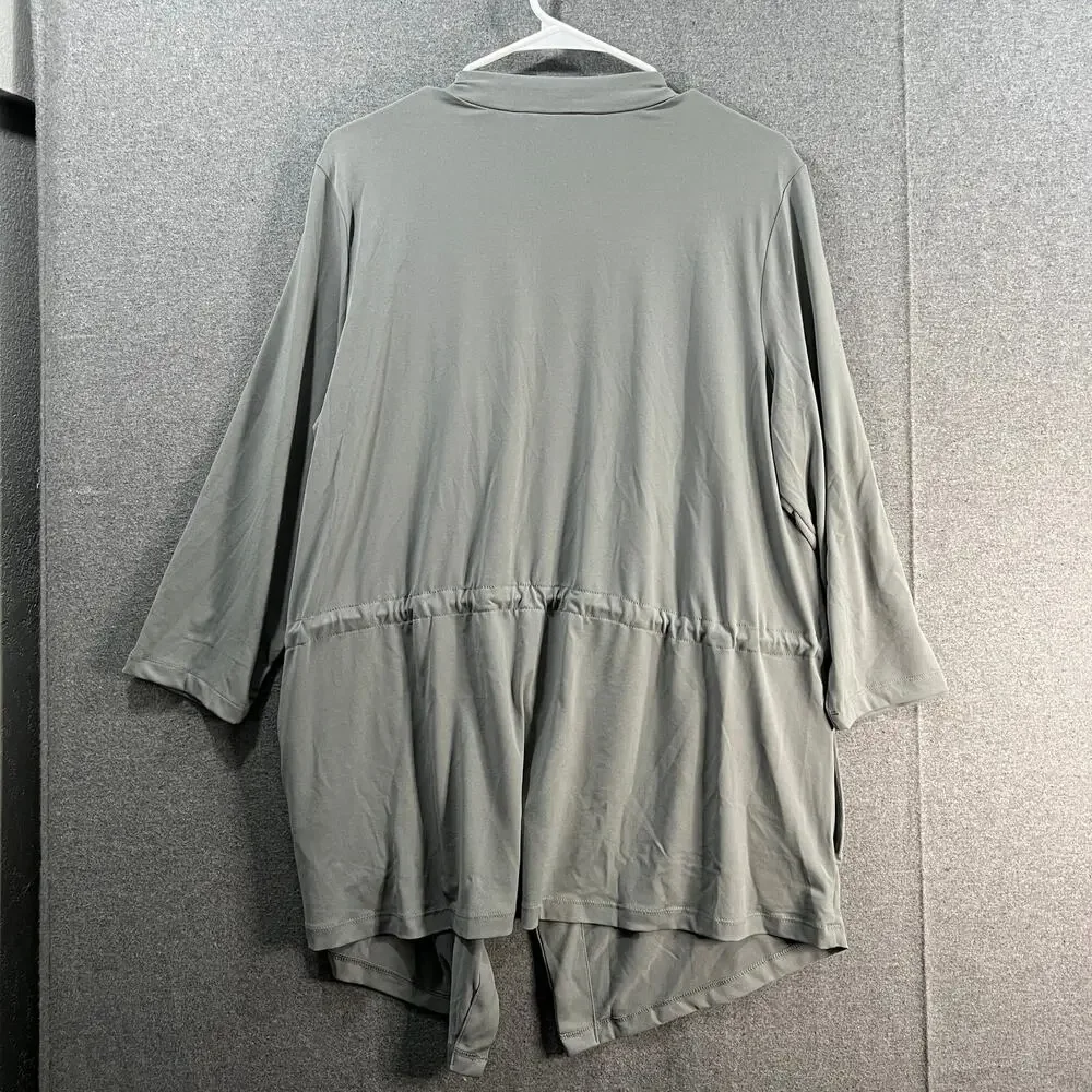 Susan Graver Liquid Knit Anorak Style Cardigan Silver Mist Size Large